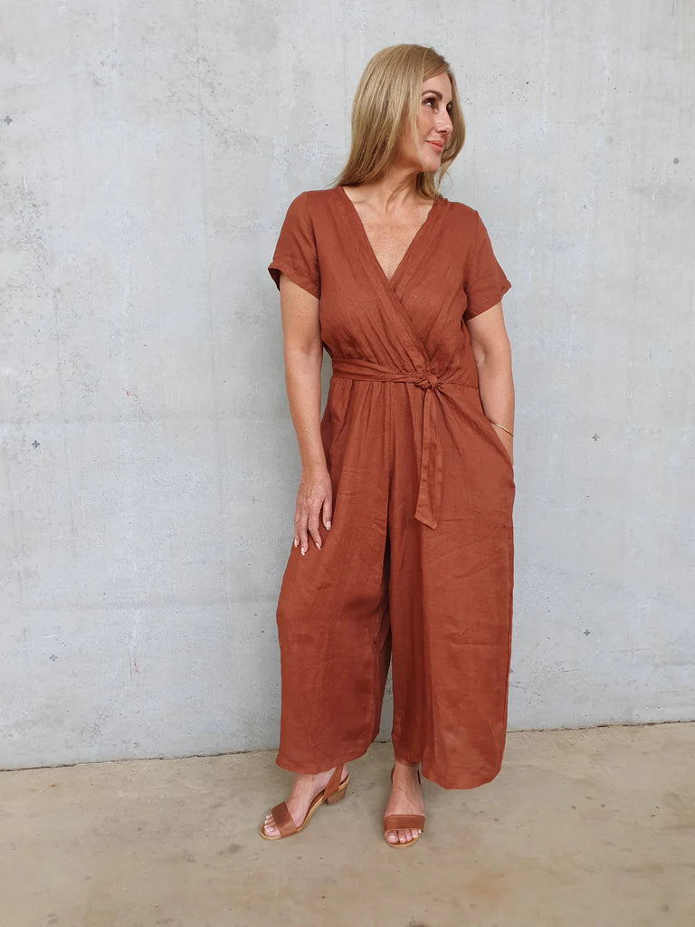 Beatrice linen jumpsuit with tie