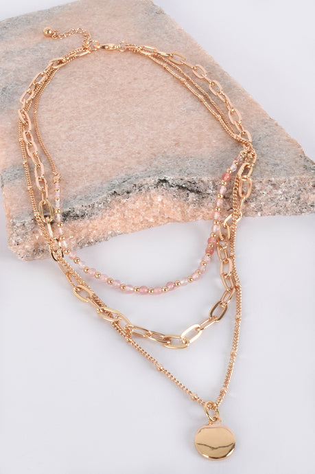 Layered Stone Chain Pendant Drop Necklace