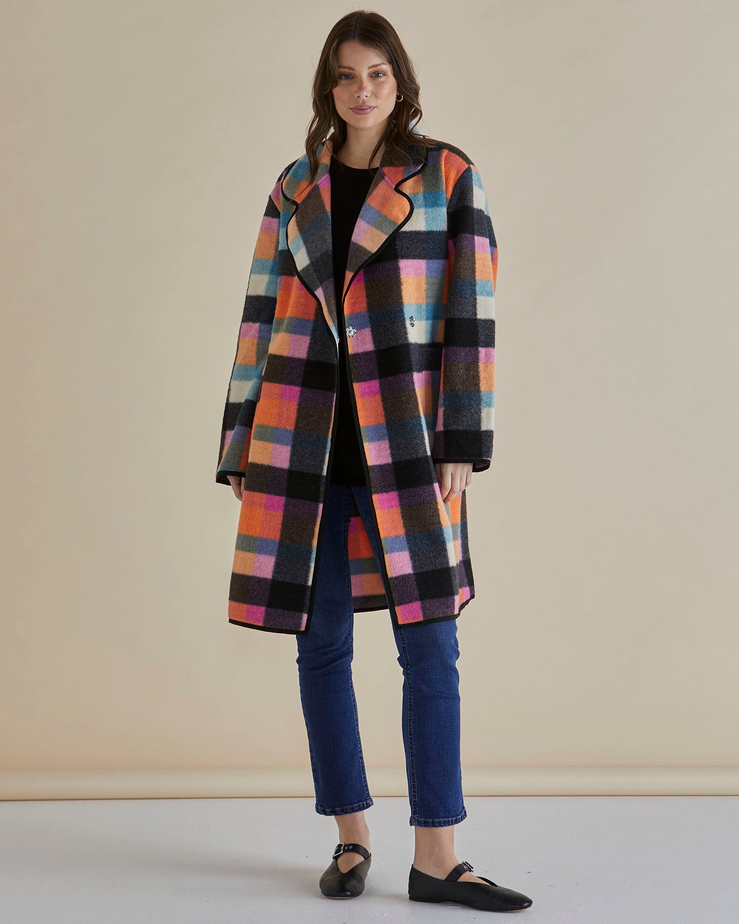 Ellie Coat Rainbow Check