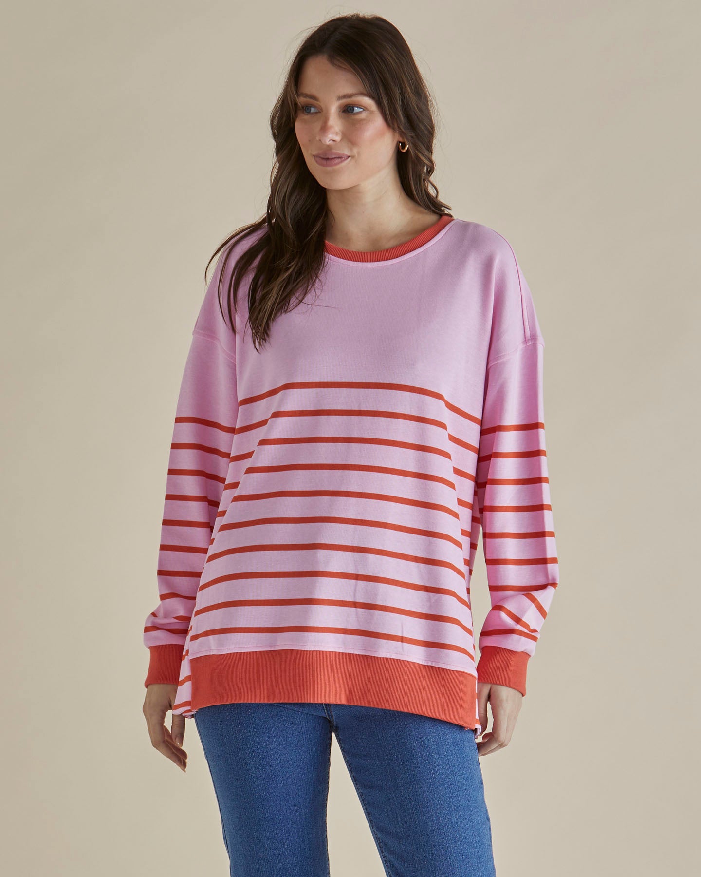 Easy Crew Sweat Pink/Orange Stripe