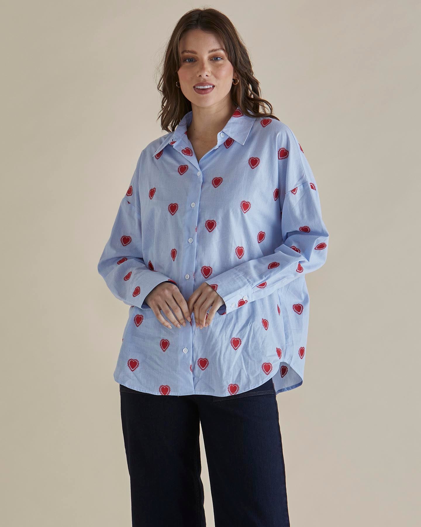 Sage Shirt Blue Heart Stripe