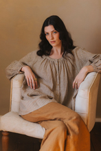 Load image into Gallery viewer, Carmen Button Through Long Sleeve Top in Beige/Brown Check