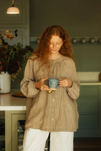 Load image into Gallery viewer, Carmen Button Through Long Sleeve Top in Beige/Brown Check