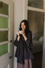 Load image into Gallery viewer, Carmen Button Through Long Sleeve Top in Blue Brown Check