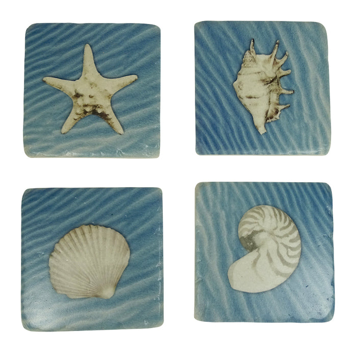 Coasters Set of 4 - Seashells Blue