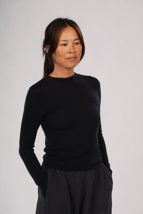 Essential Superfine New Zealand Lambswool Mock Neck Top Black