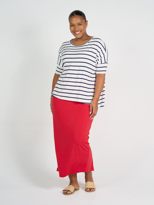 Gina Slouched Bamboo Tee Blue & White Stripe