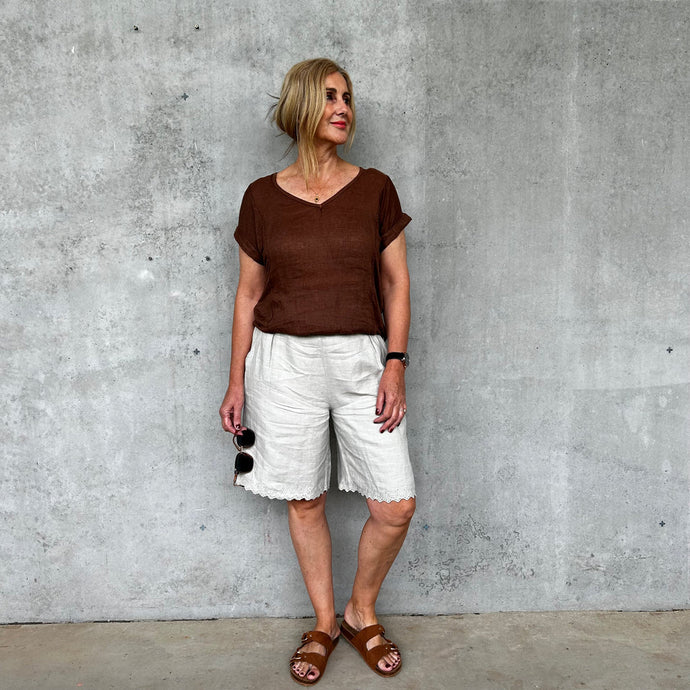 Plain Italian Linen Tee - Siena