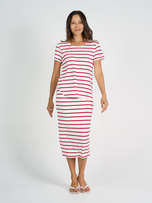 Janis Bamboo Tee Lipstick & White Stripe