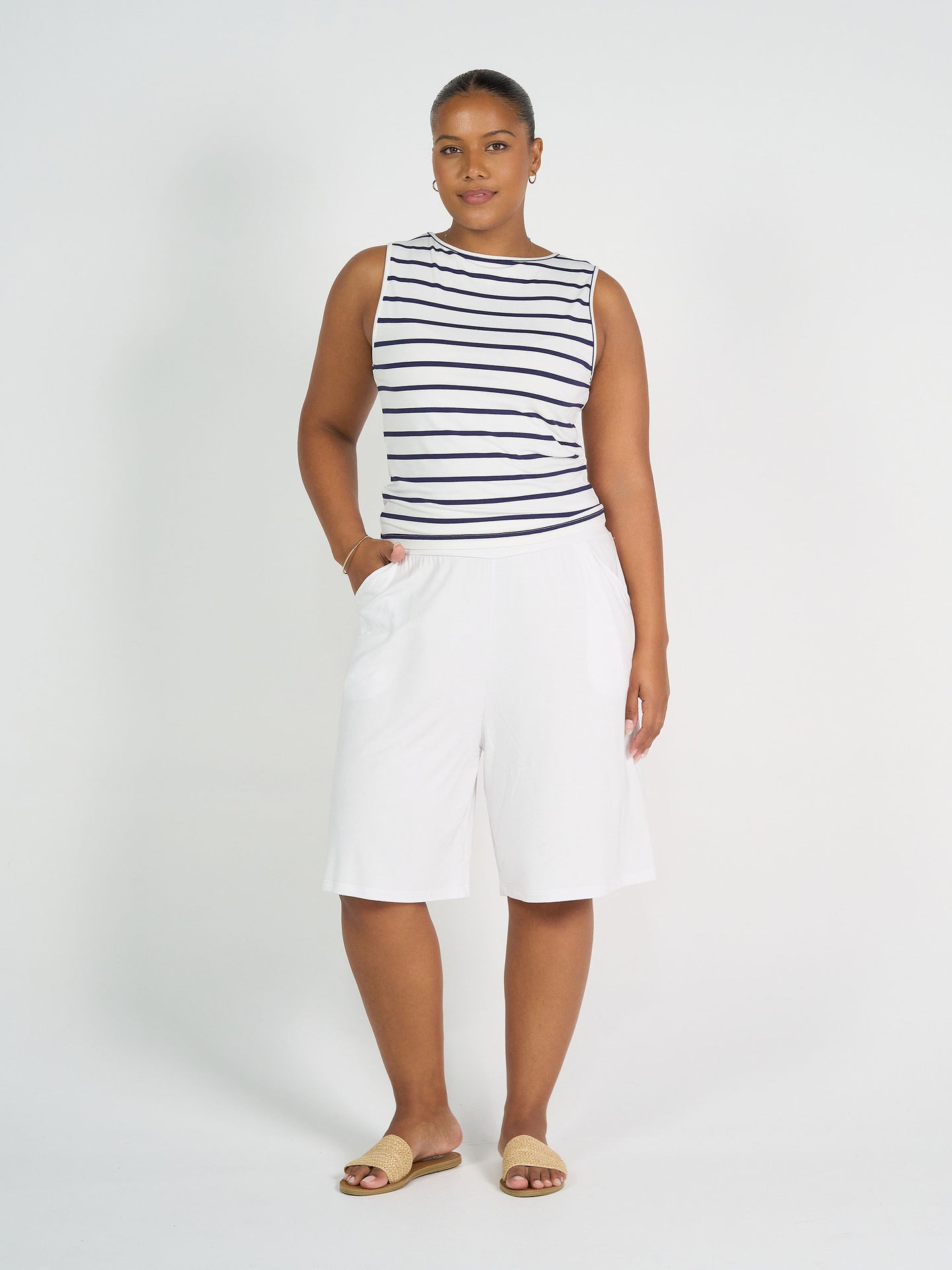 Kate Bamboo Tank Blue & White Stripe