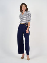 Load image into Gallery viewer, Khan Bamboo Collared Polo Top - Navy &amp; White Stripe