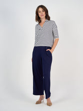 Load image into Gallery viewer, Khan Bamboo Collared Polo Top - Navy &amp; White Stripe
