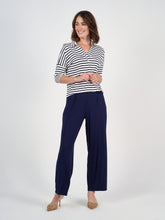 Load image into Gallery viewer, Khan Bamboo Collared Polo Top - Navy &amp; White Stripe