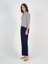 Load image into Gallery viewer, Khan Bamboo Collared Polo Top - Navy &amp; White Stripe
