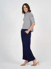 Load image into Gallery viewer, Khan Bamboo Collared Polo Top - Navy &amp; White Stripe