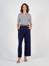Load image into Gallery viewer, Khan Bamboo Collared Polo Top - Navy &amp; White Stripe