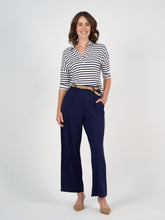 Load image into Gallery viewer, Khan Bamboo Collared Polo Top - Navy &amp; White Stripe