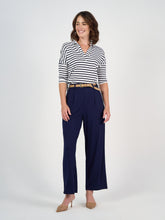 Load image into Gallery viewer, Khan Bamboo Collared Polo Top - Navy &amp; White Stripe