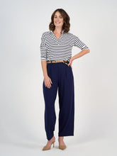 Load image into Gallery viewer, Khan Bamboo Collared Polo Top - Navy &amp; White Stripe