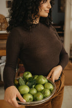 Load image into Gallery viewer, Essential Superfine New Zealand Lambswool Mock Neck Top Chocolate