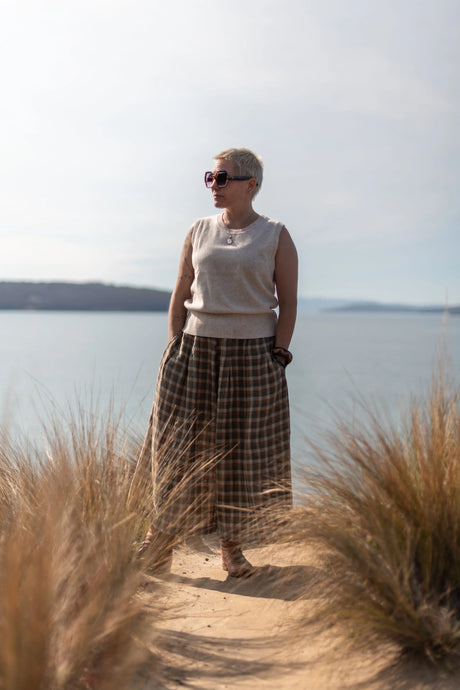 Montaigne Ingride French linen check culottes Brown
