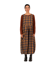 Load image into Gallery viewer, Montaigne Sartene French Linen Dress in Blue Tweed Check