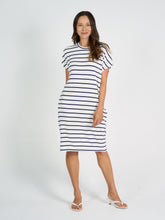 Load image into Gallery viewer, Nicks Bamboo Tee Dress Blue &amp; White Stripe