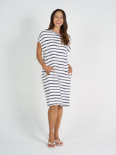 Load image into Gallery viewer, Nicks Bamboo Tee Dress Blue &amp; White Stripe