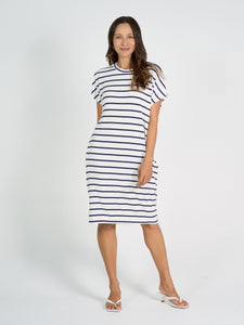 Nicks Bamboo Tee Dress Blue & White Stripe