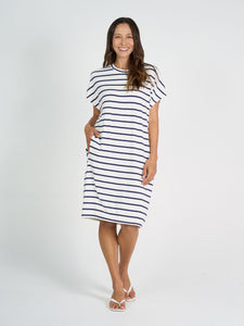 Nicks Bamboo Tee Dress Blue & White Stripe