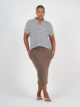 Load image into Gallery viewer, Rush Bamboo Short Sleeve Collared Polo Top - Navy &amp; White Stripe