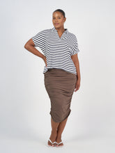 Load image into Gallery viewer, Rush Bamboo Short Sleeve Collared Polo Top - Navy &amp; White Stripe