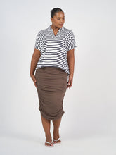 Load image into Gallery viewer, Rush Bamboo Short Sleeve Collared Polo Top - Navy &amp; White Stripe