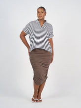 Load image into Gallery viewer, Rush Bamboo Short Sleeve Collared Polo Top - Navy &amp; White Stripe
