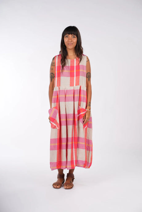 Sartene French linen dress in Orange check