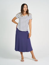 Load image into Gallery viewer, Veronica Bamboo V Neck Tee Blue &amp; White Stripe
