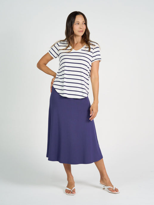 Veronica Bamboo V Neck Tee Blue & White Stripe