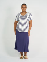Load image into Gallery viewer, Veronica Bamboo V Neck Tee Blue &amp; White Stripe