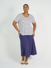 Load image into Gallery viewer, Veronica Bamboo V Neck Tee Blue &amp; White Stripe