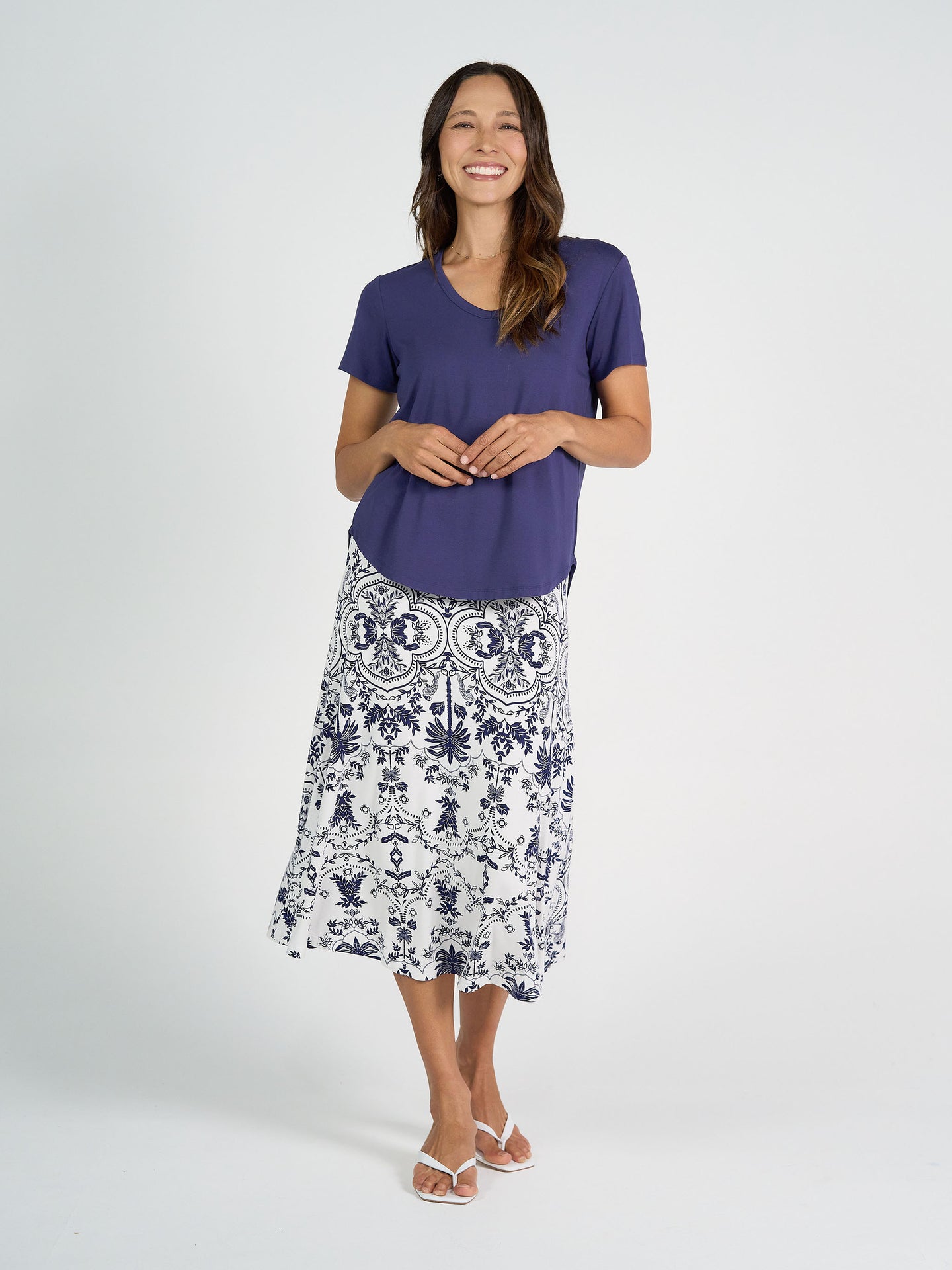 Veronica Bamboo V Neck Tee Blue