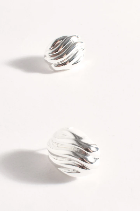 Wave Pattern Metal Stud Earrings Silver