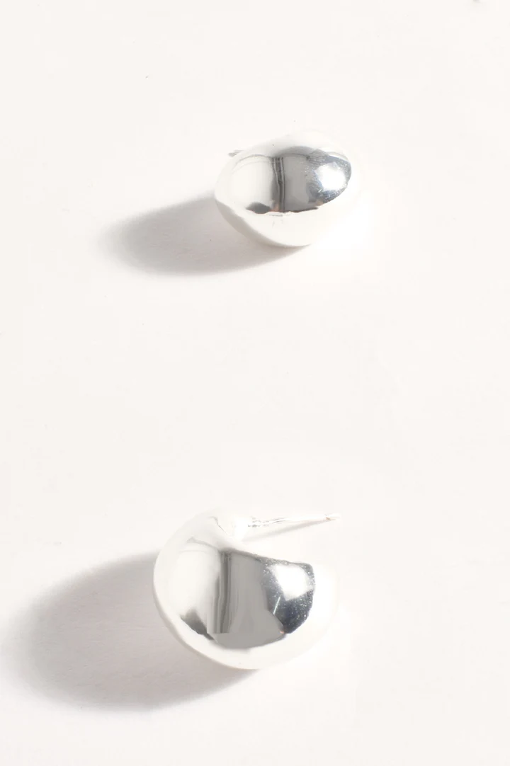 Polished Curved Dome Earrings Silver