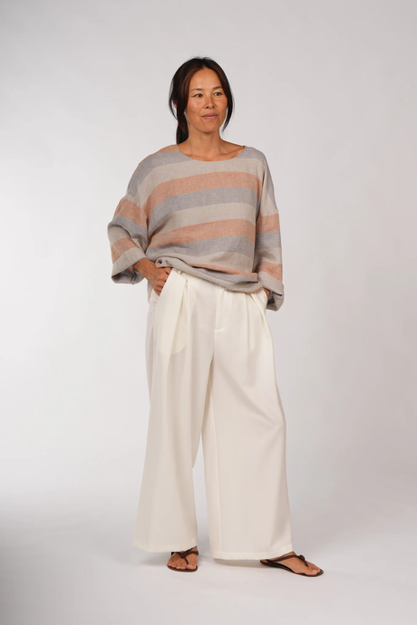 Montaigne Binoche French Stripe Linen Top Orange