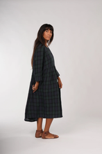 Load image into Gallery viewer, Montaigne Journee French linen tartan dress Blue