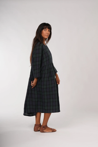 Montaigne Journee French linen tartan dress Blue