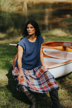 Load image into Gallery viewer, Mirella Indigo Linen Cap Sleeve Top