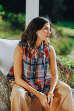 Load image into Gallery viewer, Cara Linen Top Multi Check
