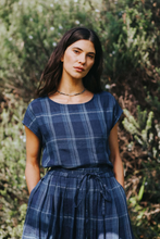 Load image into Gallery viewer, Mirella Blue Check Linen Top