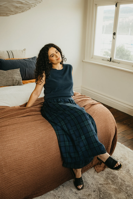 Montaigne Freya French Linen Tartan Pants Blue