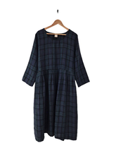 Load image into Gallery viewer, Montaigne Journee French linen tartan dress Blue
